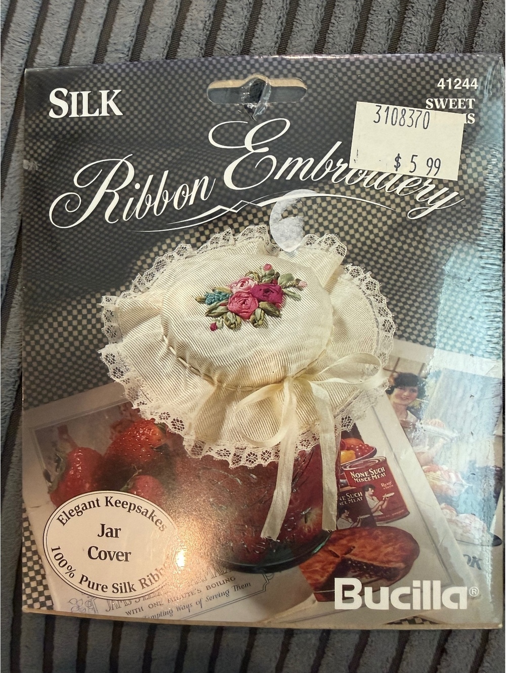 Bucilla Silk Ribbon Embroidery Kit Sweet Blossoms Elegant Keepsakes Jar Cover